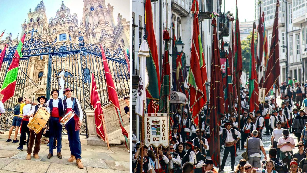 Los pendones concejiles acabaron este sábado en Santiago de Compostela su recorrido por el Camino de Santiago. | SIXTO (ASOCIACIÓN DE PENDONES REINO DE LEÓN)