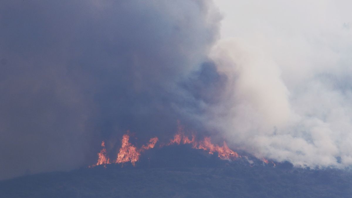 Incendio en los Montes de Valdueza desde la localidad de Ozuela. | CÉSAR SÁNCHEZ / ICAL