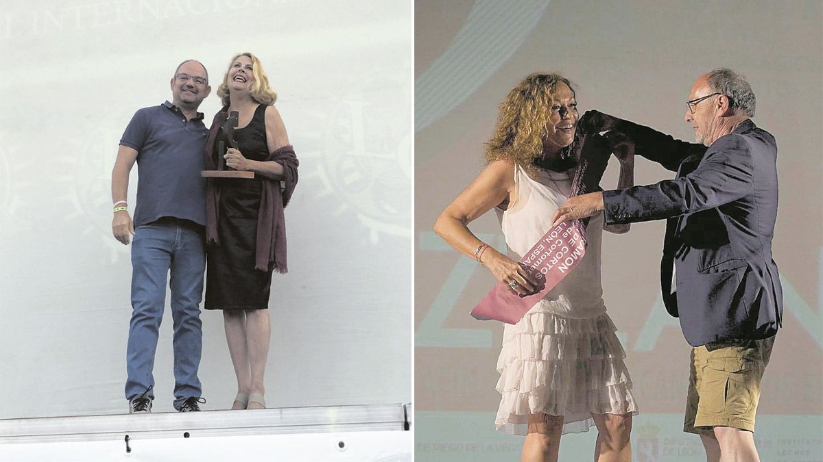 A la izquierda, Premio Cine Español,  y a la derecha, ‘Madrina’ del Festival. P. FERRERO