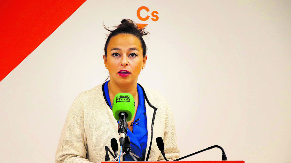 Gemma Villarroel, durante su comparecencia en la sede de Ciudadanos, | PEIO GARCÍA (ICAL)