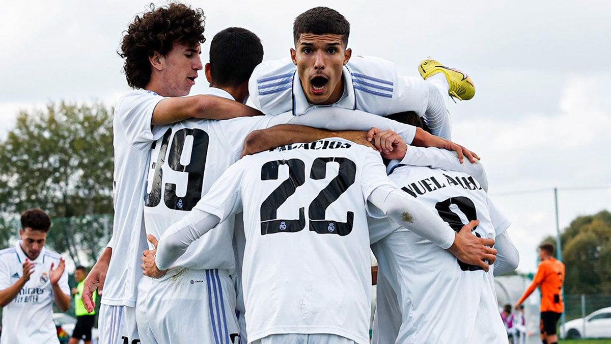El juvenil del Madrid celebra un gol en ‘Champions’. | REAL MADRID