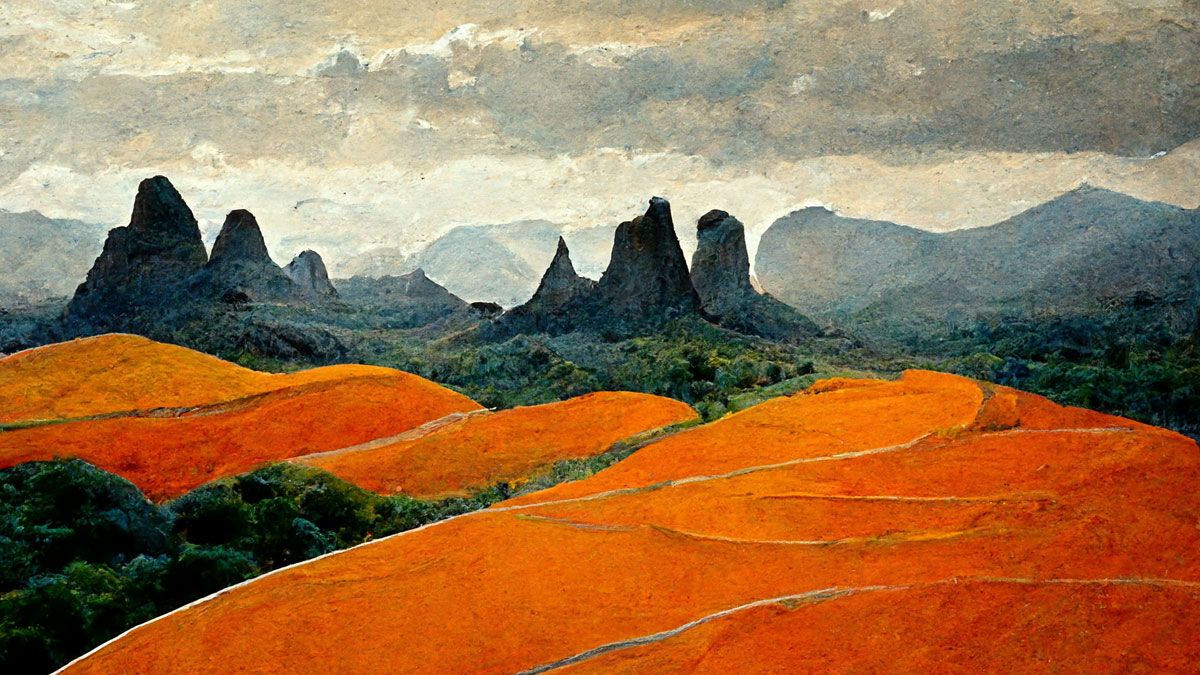 Representación de Las Médulas hecha con inteligencia artificial. Representación de Las Médulas hecha con inteligencia artificial.