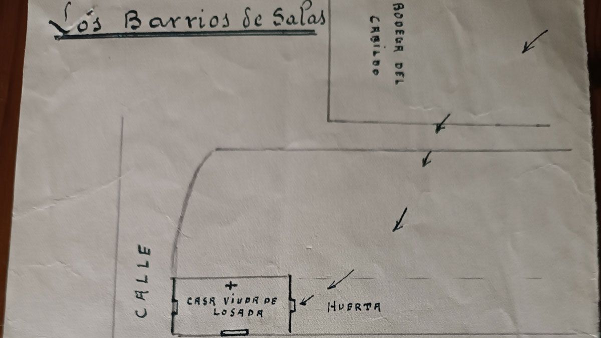 Parte del croquis original del "soplón" para dar caza al huido con su recorrido.