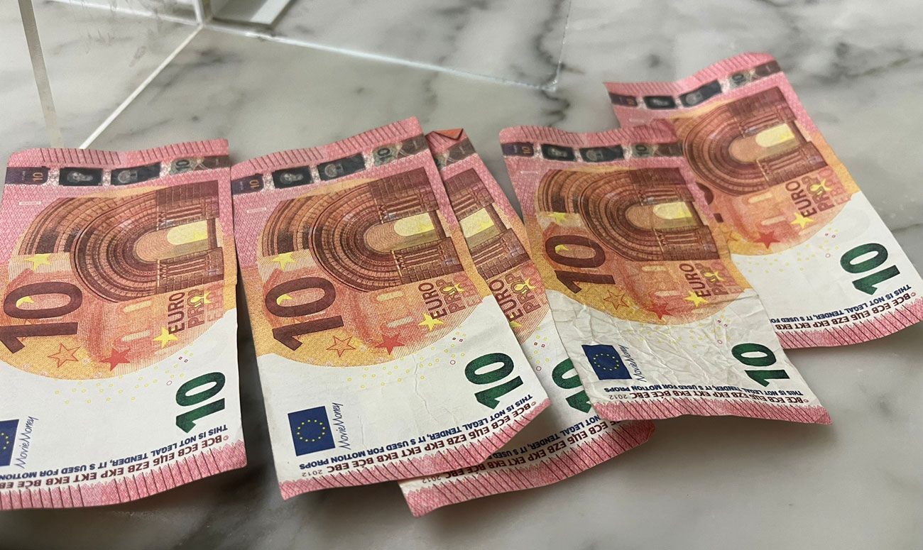 Billetes falsos de diez euros incautados. | Policía Municipal