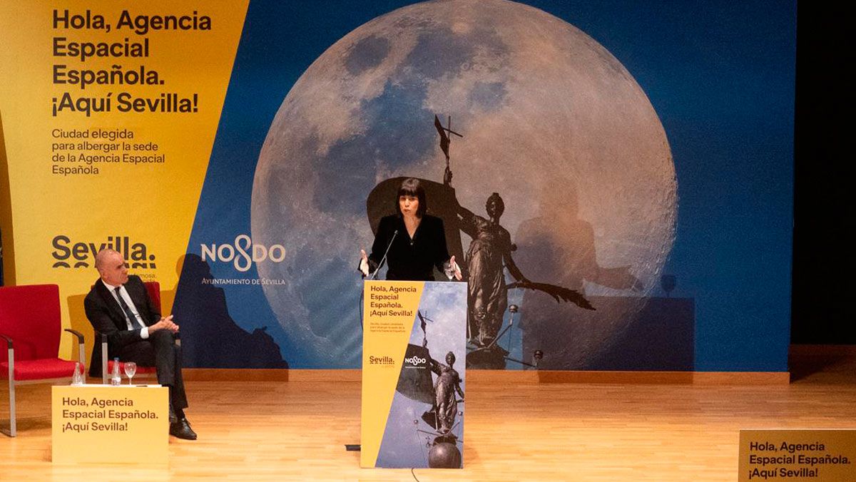 La ministra de Ciencia e Innovación, Diana Morant, el pasado noviembre en el acto a la visita a las instalaciones de la Agencia Espacial Española, en Sevilla. | EP