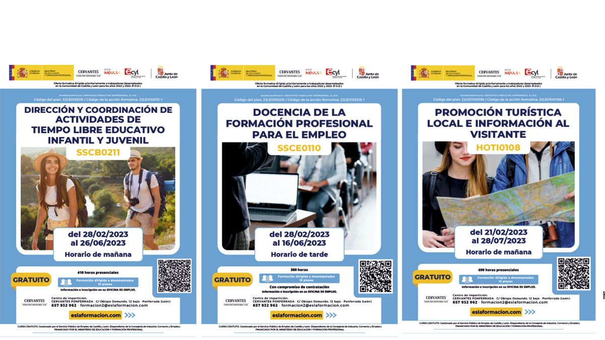 Carteles de cada uno de los cursos ofertados.