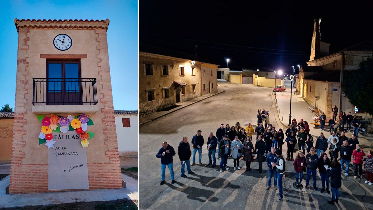 Nueva torre con reloj y los vecinos durante la fiesta comiendo las uvas para dar la bienvenida a la primavera. | L.N.C.