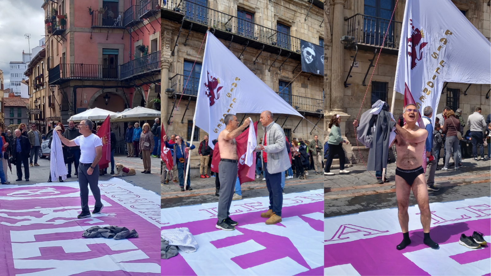 Nicanor Pastrana durante su 'performance' en la plaza Mayor. | DAVID IGLESIAS