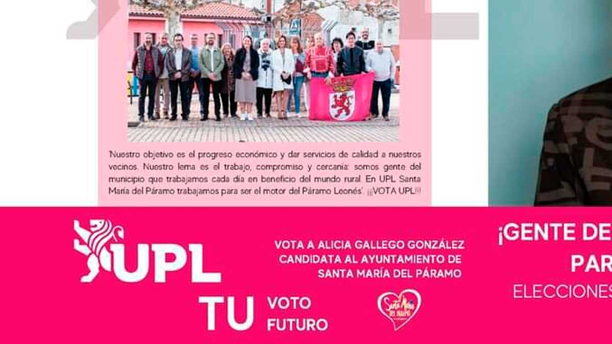 Folleto electoral de UPL en Santa María del Páramo con el corazón logotipo del Ayuntamiento. | L.N.C.