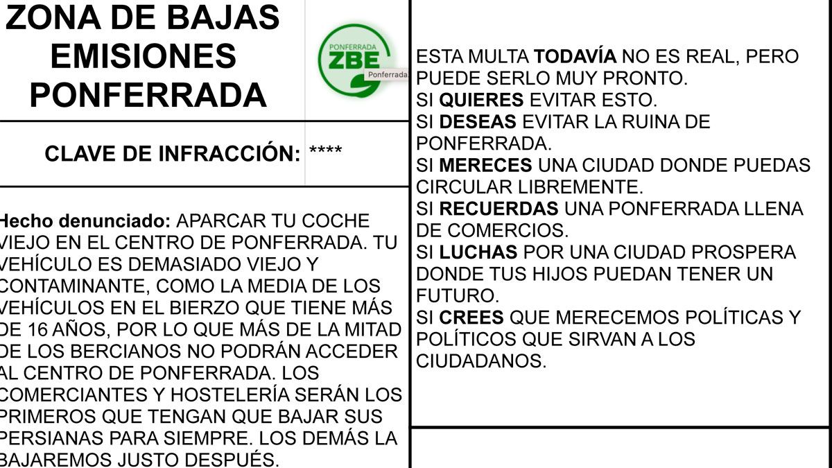 Una de las multas repartidas por Vox Ponferrada.