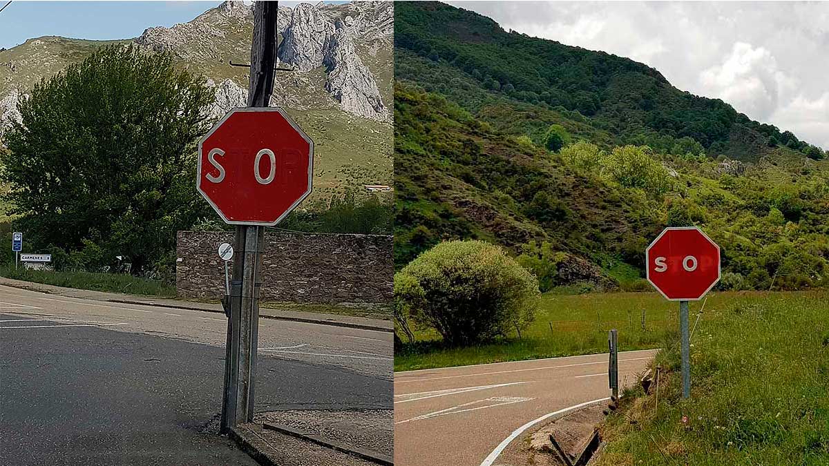 Señal a la salida de Villamanín (i) y en el cruce de Valverdín (d) donde el cartel invita a detenerse y ver Pico Gallo. | L.N.C.