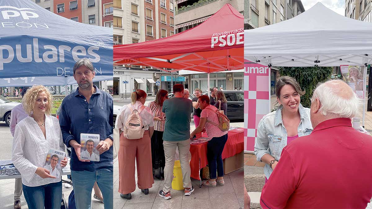 Candidatos por León de PP, PSOE y Sumar en Ponferrada este sábado. | JAVIER FERNÁNDEZ