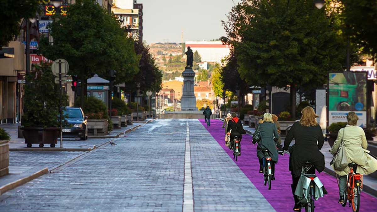 Recreación de Ordoño II con ciclistas realizada por los promotores de la recogida de firmas.