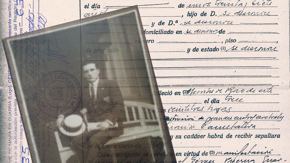 Acta de defunción y fotografía de Salvador Voces, de los hermanos 'Pitaciega'. | ARMH