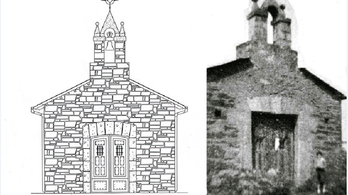 A la izquierda, alzado del proyecto que se propone para la nueva ermita del Santísimo Sacramento. Al lado, la ermita original antes de su derribo. | L.N.C.