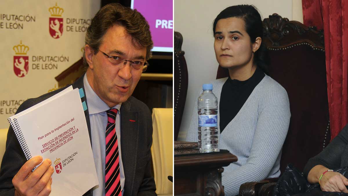 El actual presidente de la Diputación, Juan Martínez Majo, y a la derecha la hija de la asesina confesa de Isabel Carrasco, Triana Martínez. | L.N.C.