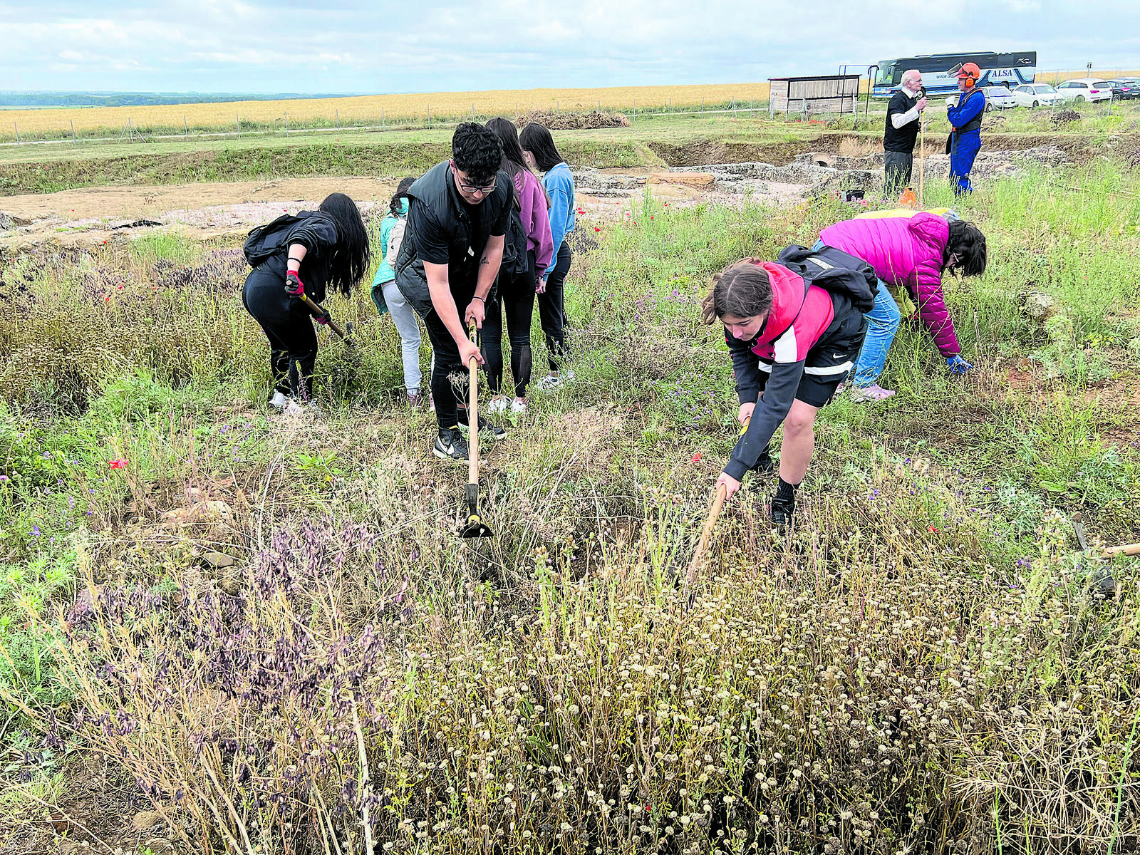 Hacendera de desbroce del yacimiento Lancia de alumnos del Instituto Lancia.