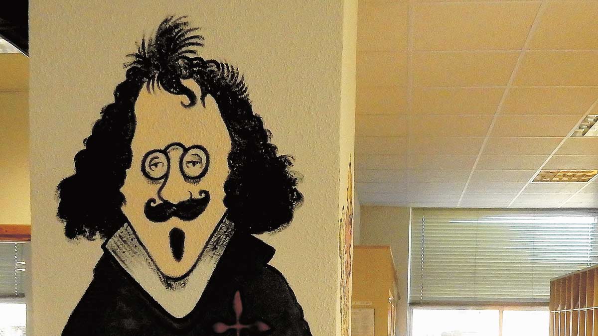 Una de las ilustraciones de Lolo que «adornan» las paredes de la Biblioteca de la Facultad de Filosofía para darle al lugar un sentido más lúdico.