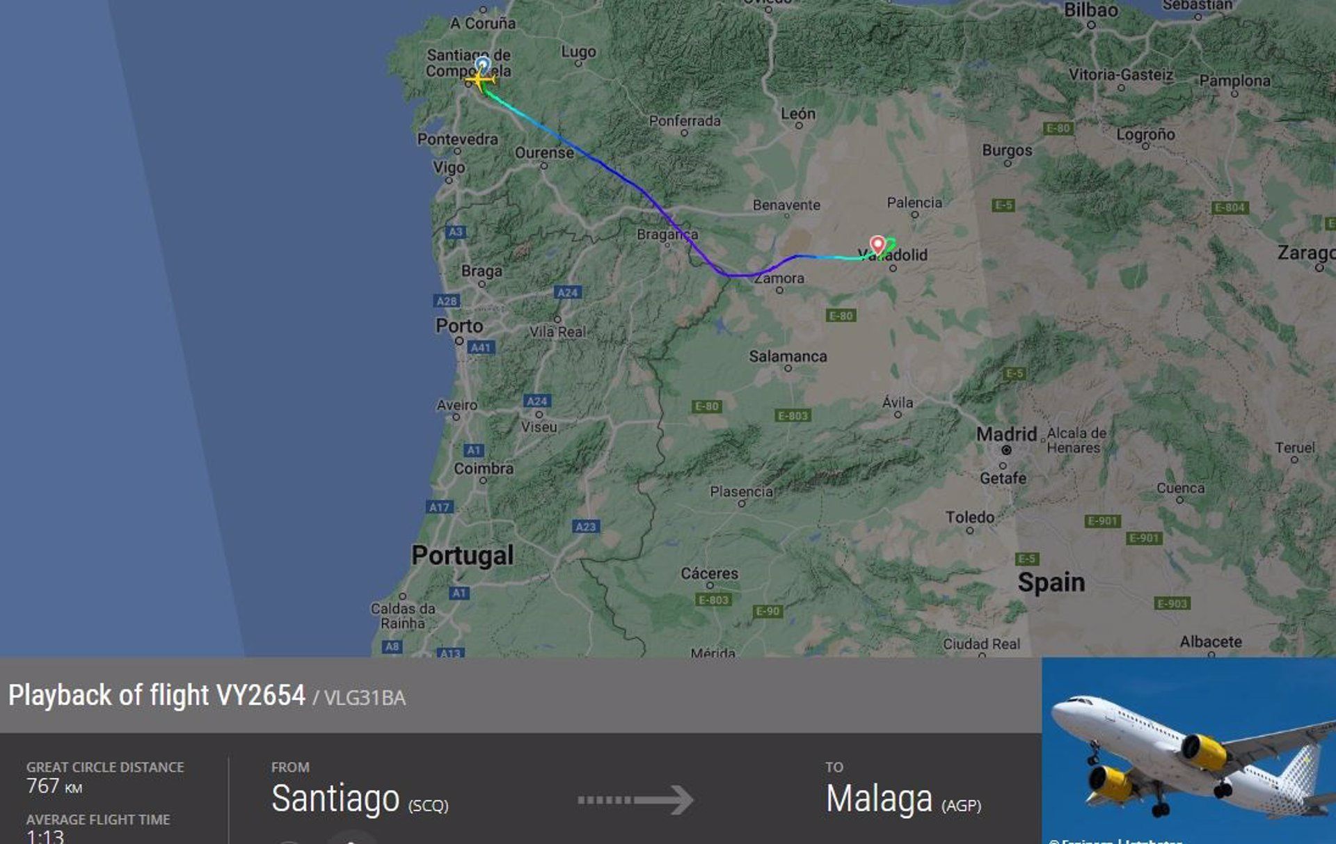 Recorrido del vuelo en la web flightradar24.com. | EP