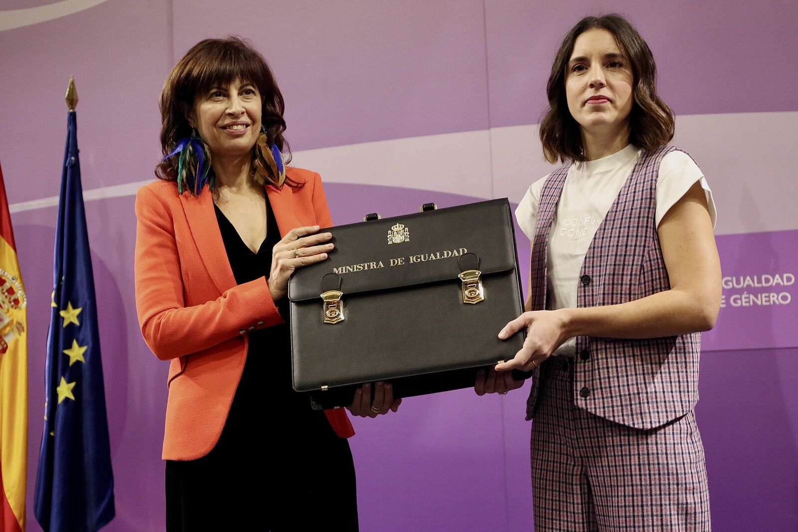 Ana Redondo e Irene Montero este martes. | JUAN LÁZARO (ICAL)