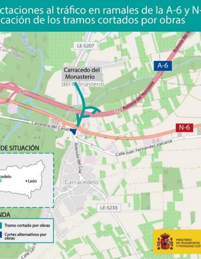 Gráfico con la zona del corte del tráfico y los itinerarios alternativos.