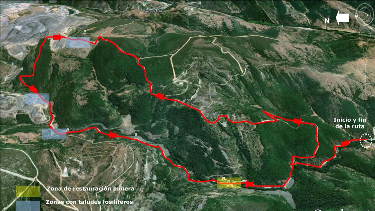 Mapa de la ruta por el Carbonífero berciano.