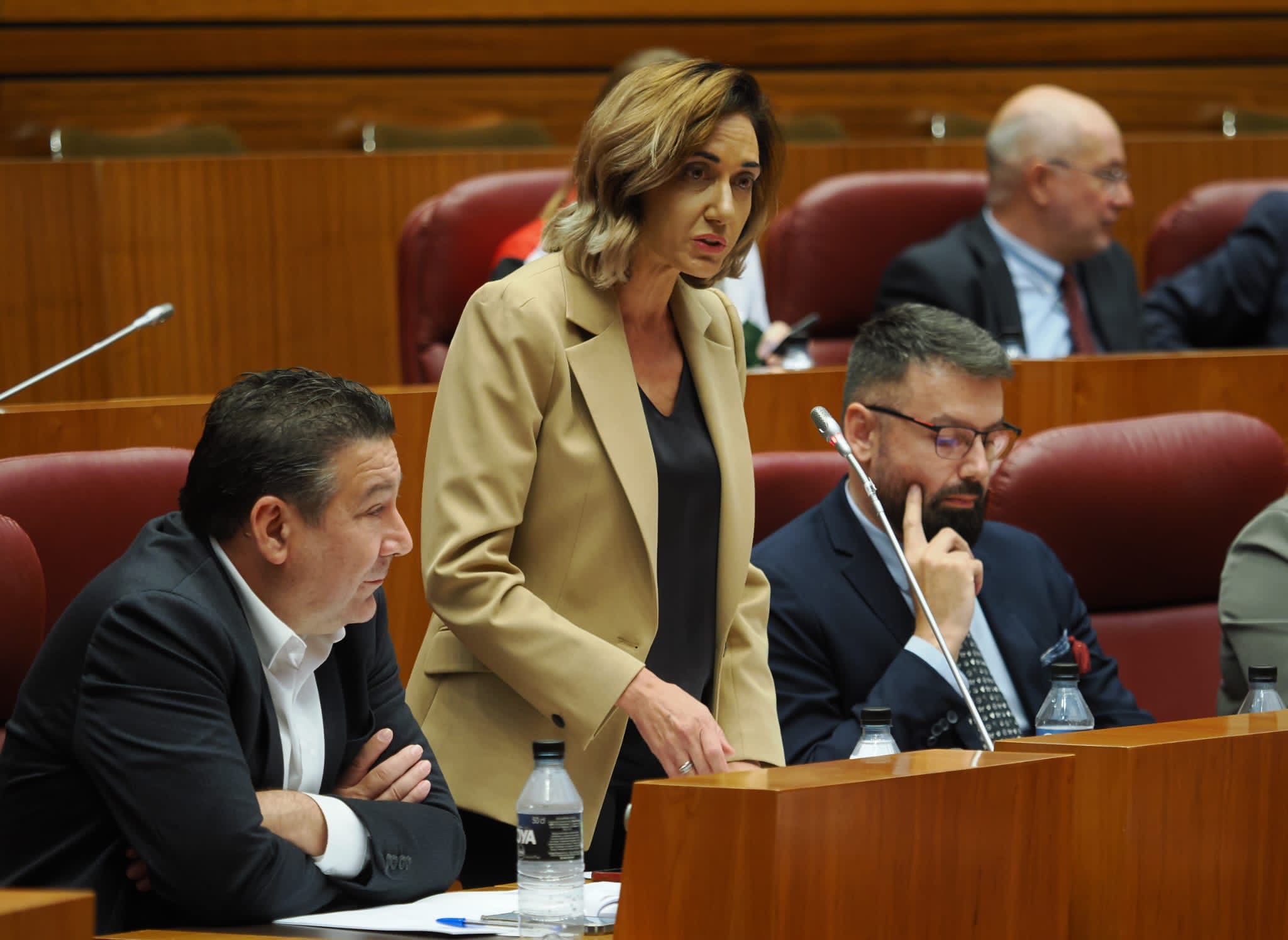 Los procuradores de UPL, Santos, Gallego y García, este martes en el pleno de las Cortes. | L.N.C.
