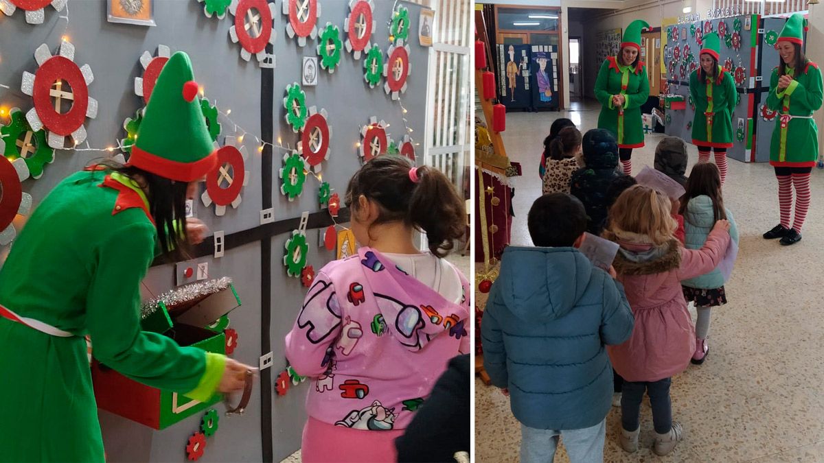 una niña metiendo su carta y otros niños esperando para meter sus cartas en la máquina del tiempo 'Laponia Express'. | L.N.C.