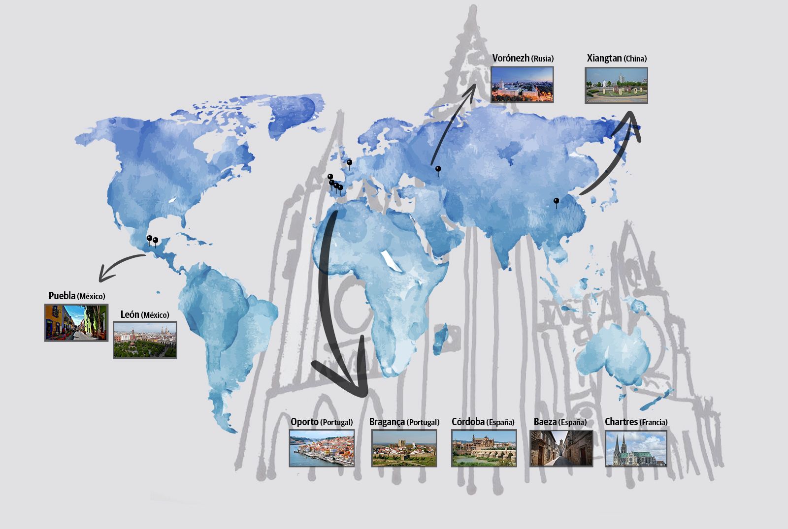 Infografía de las ciudades hermanadas con León. | MARÍA HERRERO