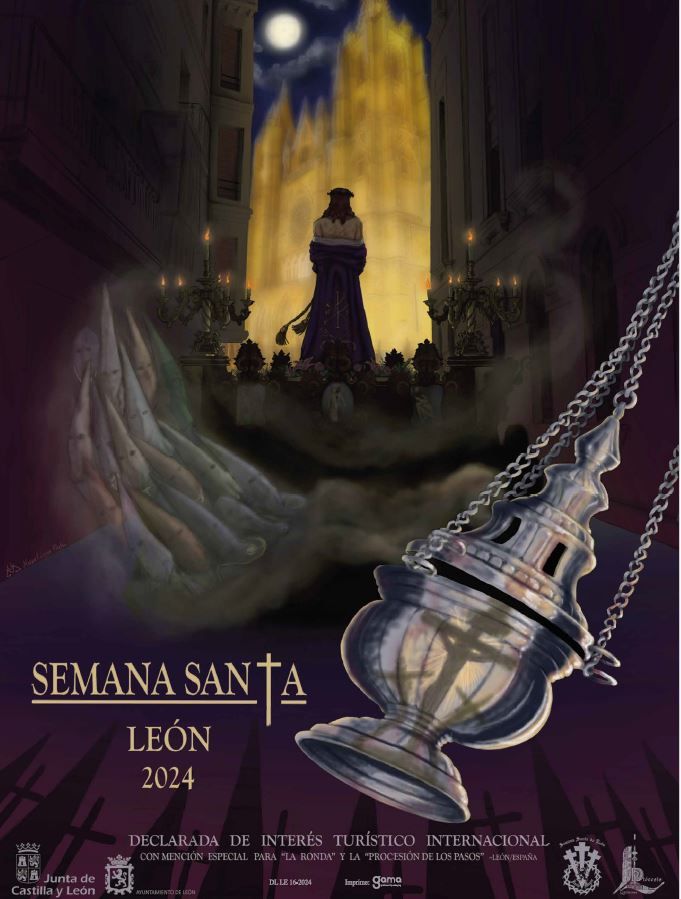 Cartel oficial de la Semana Santa de León 2024, obra de Manuel López Flecha.