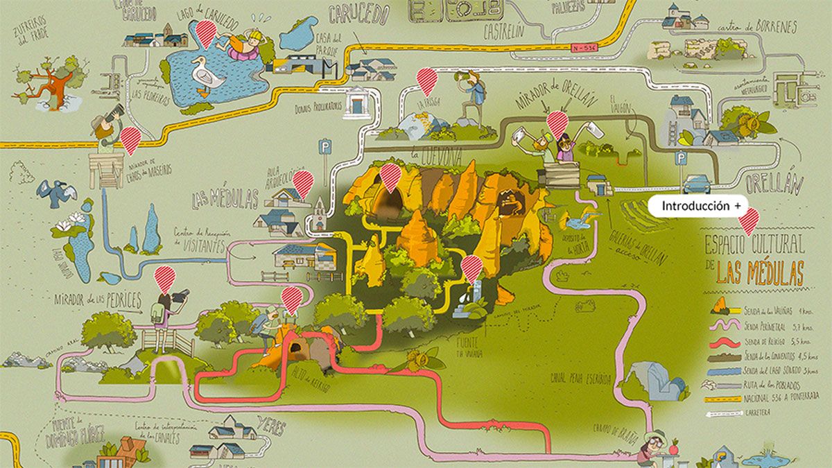 Ilustración con un mapa de Las Médulas que formará parte de la nueva aplicación informática. | JCYL