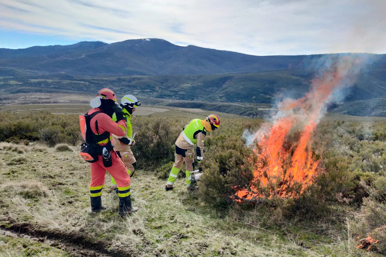 Bomberos participan en una jornada de aplicación del fuego técnico. | BOMBEROS AYTO. LEÓN