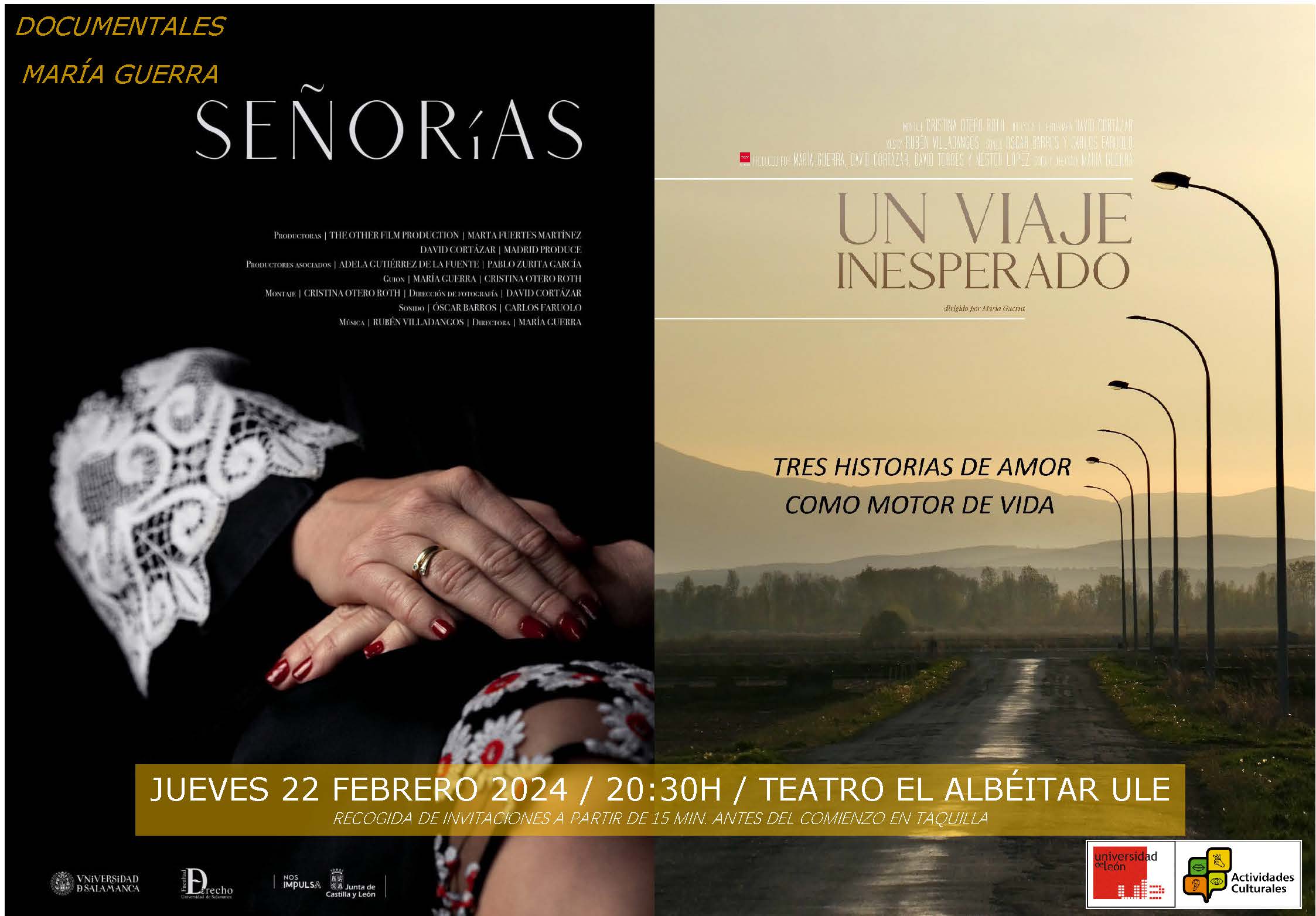 Cartel de la proyección de los documentales y coloquio con María Guerra. 