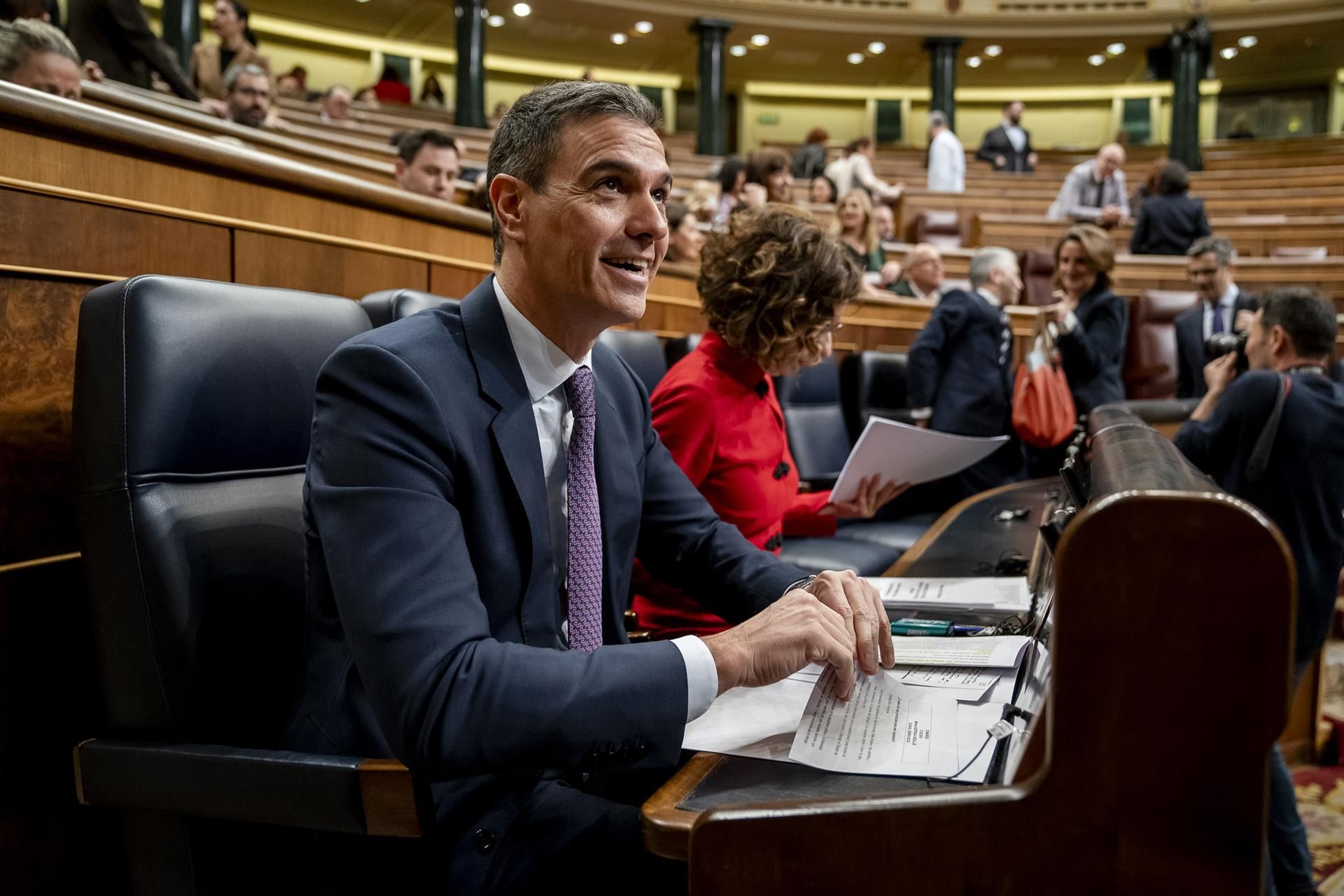 Pedro Sánchez, ayer en el Congreso de los Diputados durante la sesión parlamentaria. | EP
