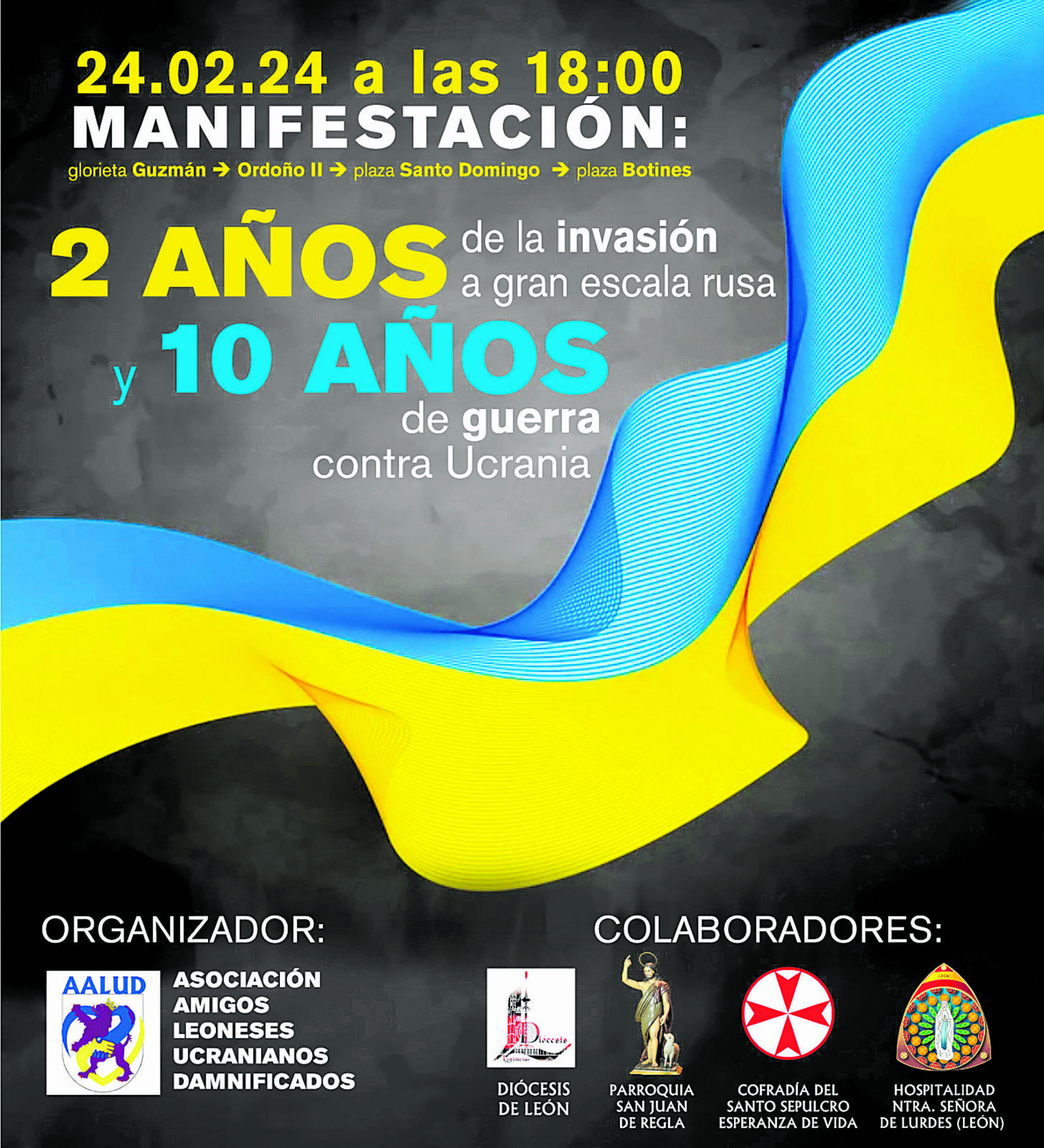 Cartel de la manifestación por Ucrania en el año en que se cumplen dos años de guerra.