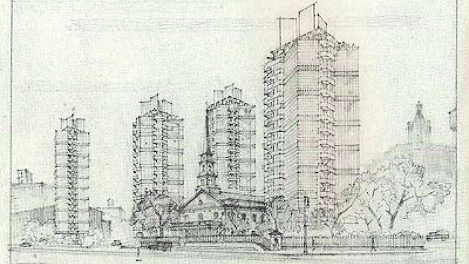 Diseños del rascacielos Price Tower (1920) de Frank Lloyd Wright.