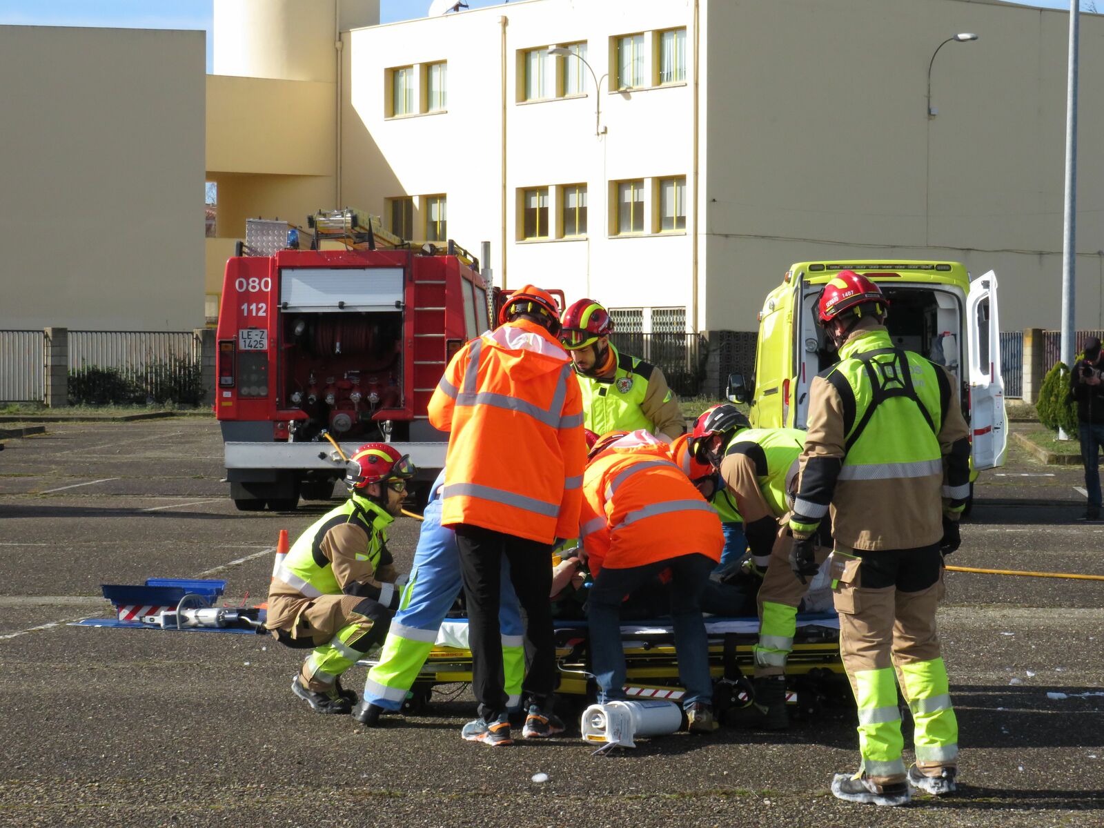 Simulacro de accidente de tráfico.