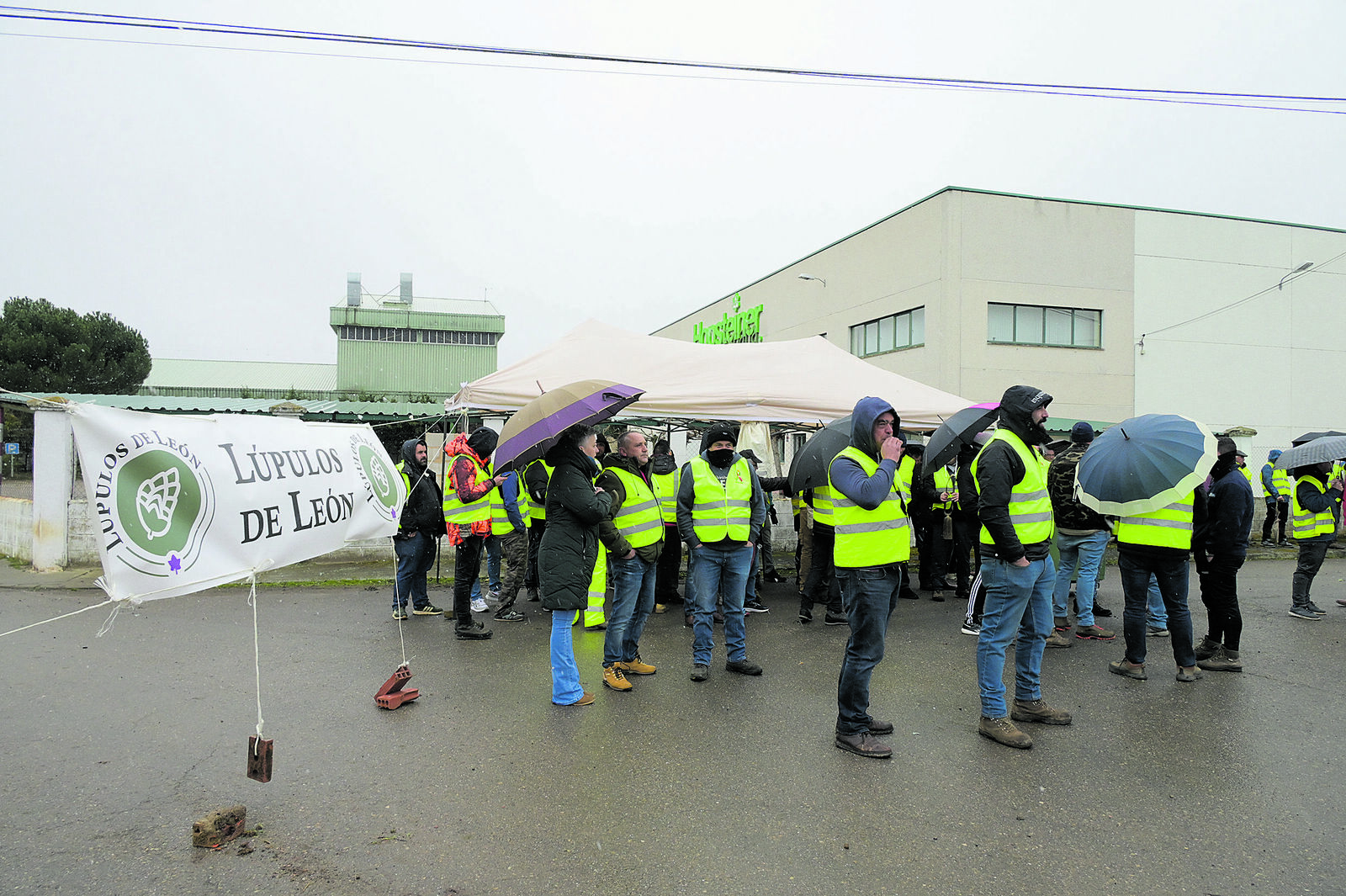 Manifestación de este viernes frente a las puertas de Hospteiner en Villanueva de Carrizo. | MAURICIO PEÑA