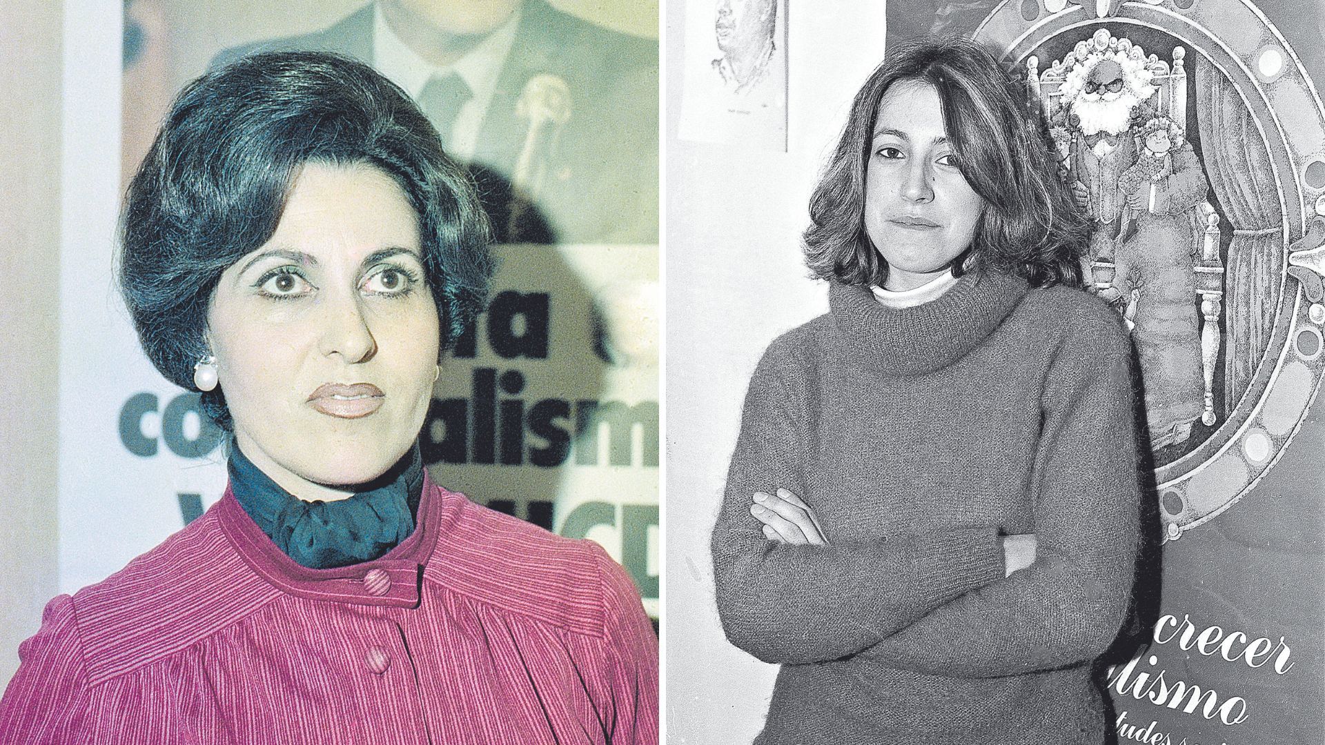 Las dos concejalas de León en aquella primera legislatura con las fotos de los líderes de sus partidos, Adolfo Suarez y Felipe González. | FERNANDO RUBIO