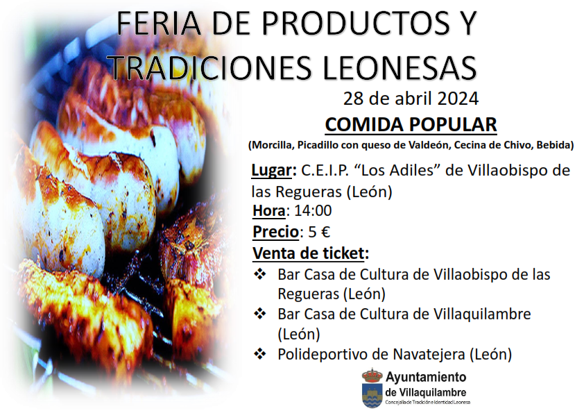 Cartel de la comida popular que tendrá lugar en Villaquilambre este domingo en la Feria de Productos y Tradiciones leonesas.