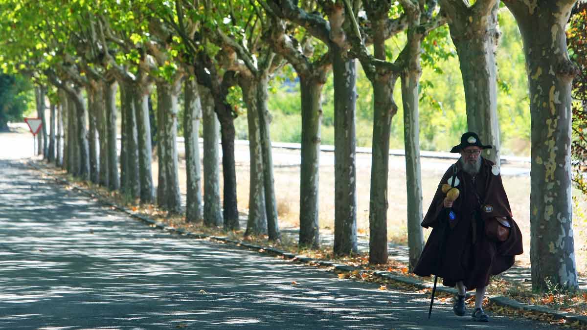Un peregrino que camina hacia Santiago de Compostela, a su paso por la comarca berciana. | ICAL