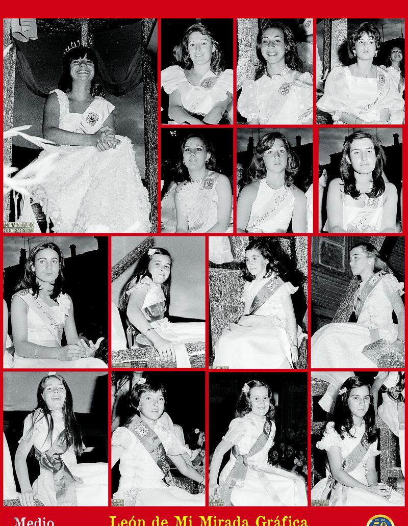 La reina de las fiestas del año 1974, Ana Navarro, y sus damas y la reina infantil, Belén Vega, y las suyas.| FERNANDO RUBIO La reina de las fiestas del año 1974, Ana Navarro, y sus damas y la reina infantil, Belén Vega, y las suyas.| FERNANDO RUBIO