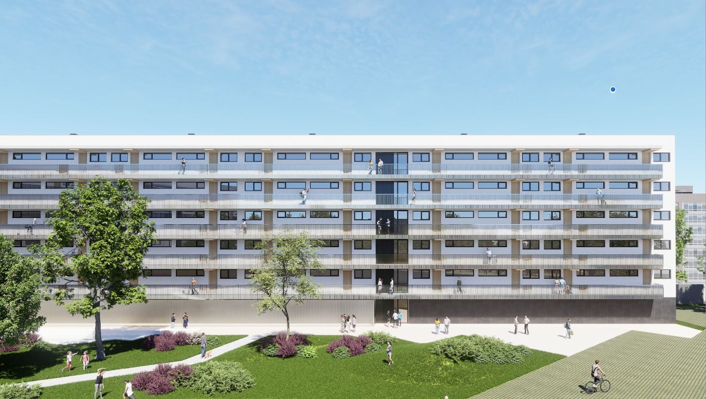 Recreación virtual de la fachada del edificio de viviendas colaborativas que la Junta impulsa con fondos europeos. | JCYL