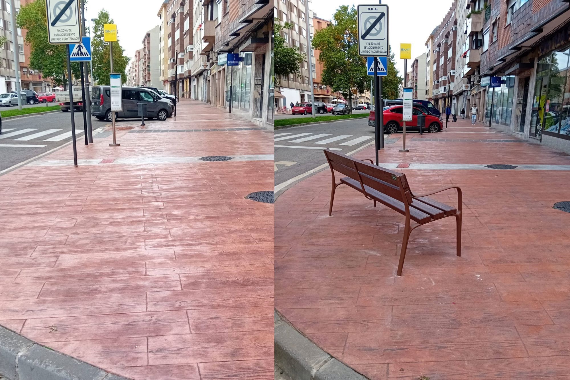 Colocación de un banco nuevo en la avenida de América.