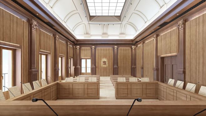 Infografía de la nueva imagen que lucirá el Salón de Plenos de San Marcelo. | RODRÍGUEZ VALBUENA ARQUITECTOS Infografía de la nueva imagen que lucirá el Salón de Plenos de San Marcelo. | RODRÍGUEZ VALBUENA ARQUITECTOS