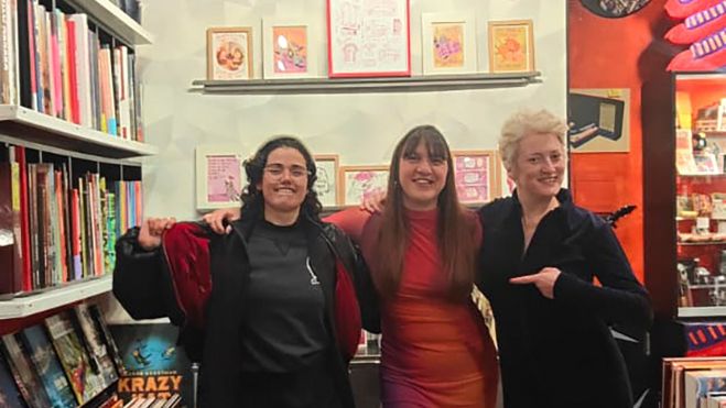 Pilar Cañas, Camikac y Alicia Elektra en la inauguración. | CEDIDA Pilar Cañas, Camikac y Alicia Elektra en la inauguración. | CEDIDA