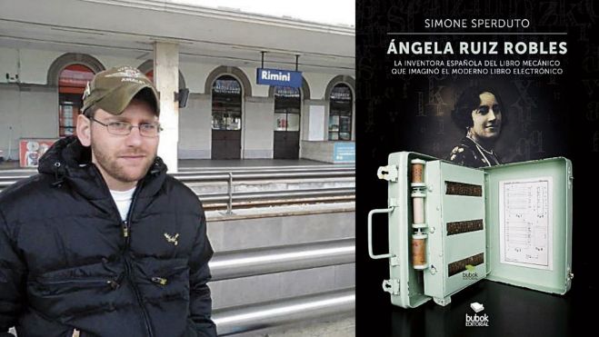 El periodista italiano Simonde Sperduto y la portada del libro dedicado a Ángel Ruiz Robles que presentó en el Bernabeu El periodista italiano Simonde Sperduto y la portada del libro dedicado a Ángel Ruiz Robles que presentó en el Bernabeu