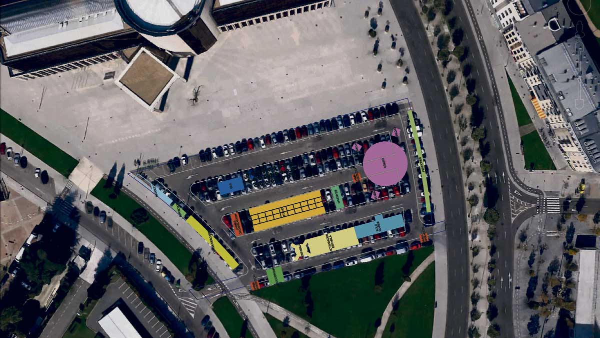 Recreación de cómo quedarán distribuidos los stands y diversos aparatdos de la Feria en la explanada de la Junta.