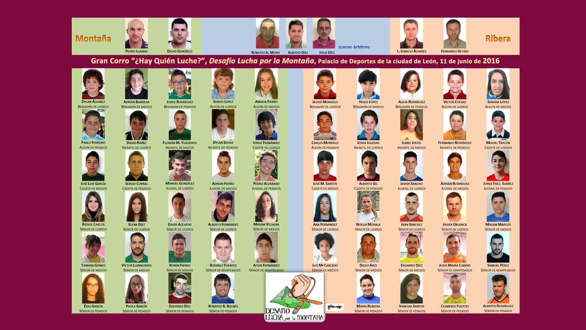 Cuadro de las dos selecciones, seleccionadores y árbitros del ‘Desafío Lucha por la Montaña’.
