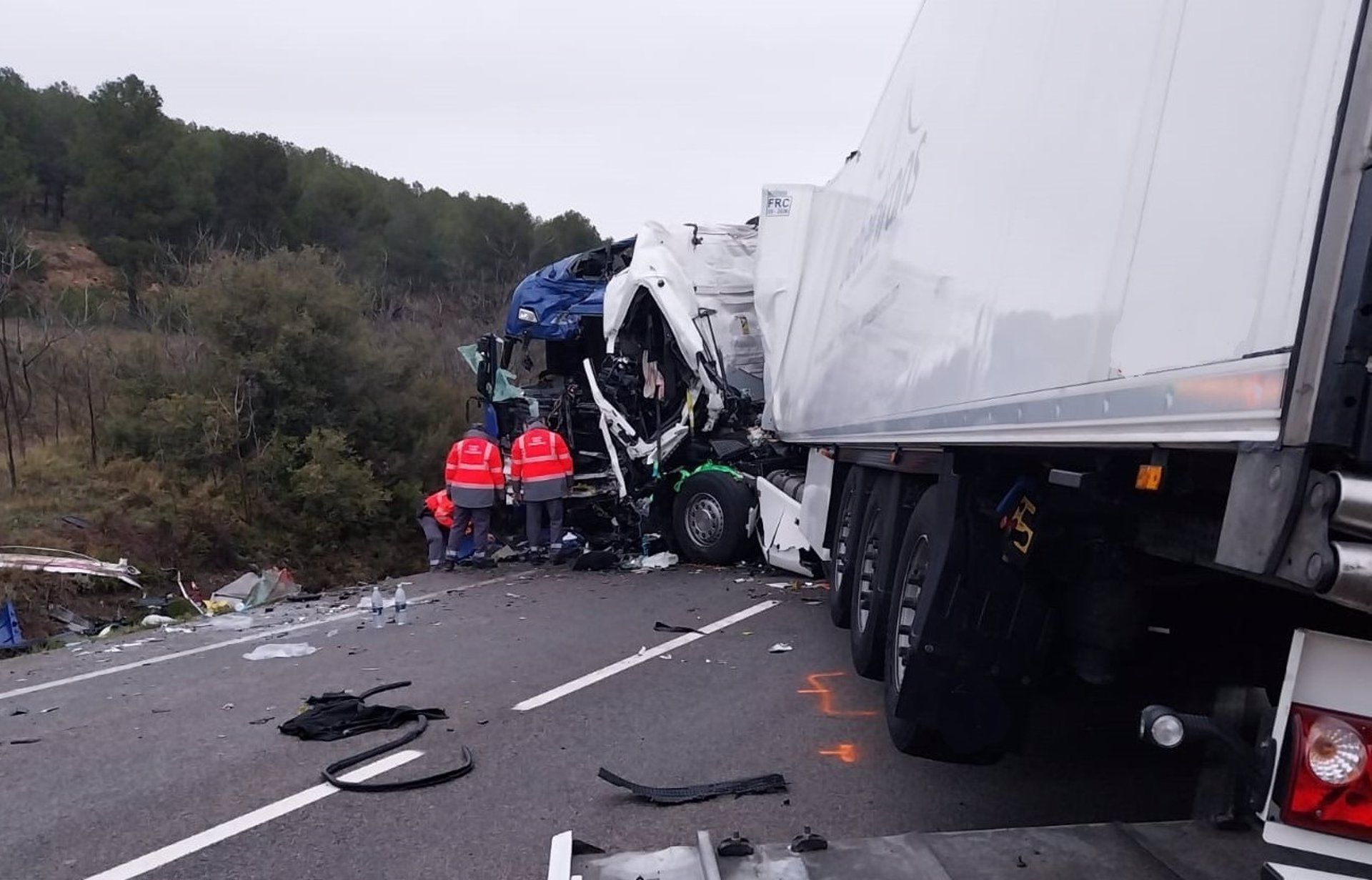 Estado de los camiones tras el accidente en Fitero. | E.P.